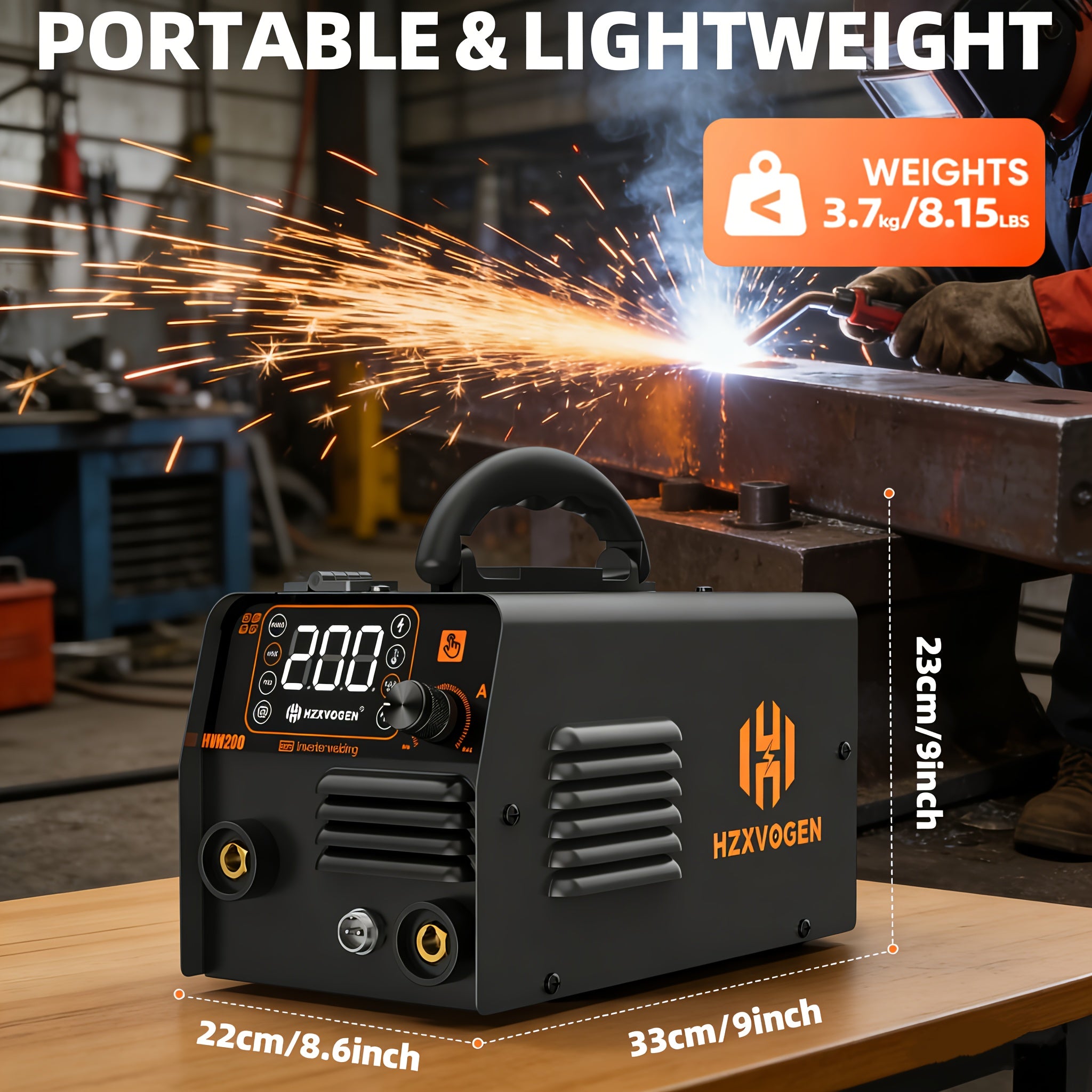 HZXVOGEN 200A MIG Welder 110V Welder 3 In 1 Gasless MIG Welder/Lift TIG/Stick Welding Machine Portable IGBT Inverter Automatic Welder Machine Large LED Display IP21S