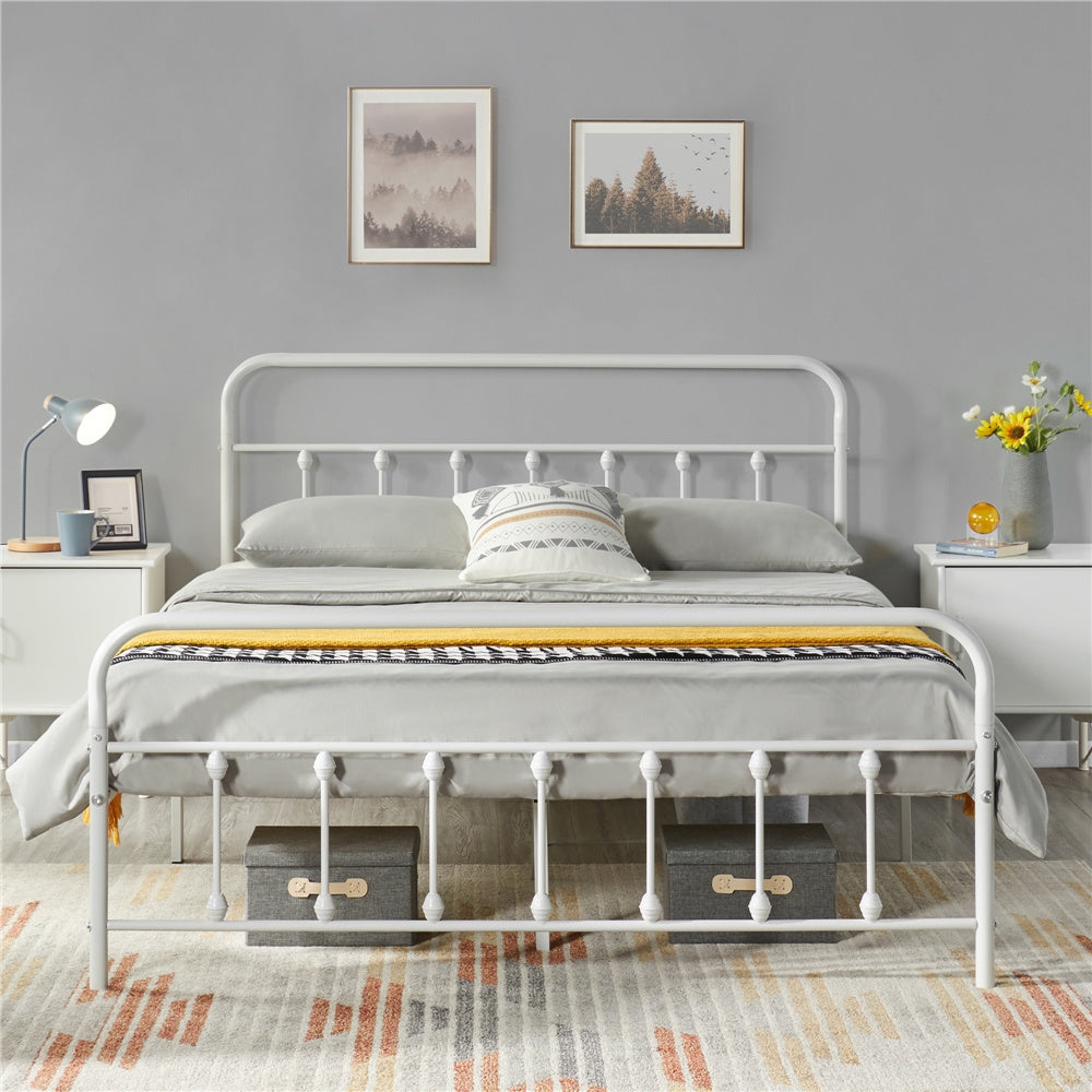 Farmhouse Iron Platform Bed Frame High Headboard Footboard Slatted Base 800 lb No Box Spring Underbed Storage - ALDEN DESIGN Classic Bed, Black White, Twin Full Queen, Canada