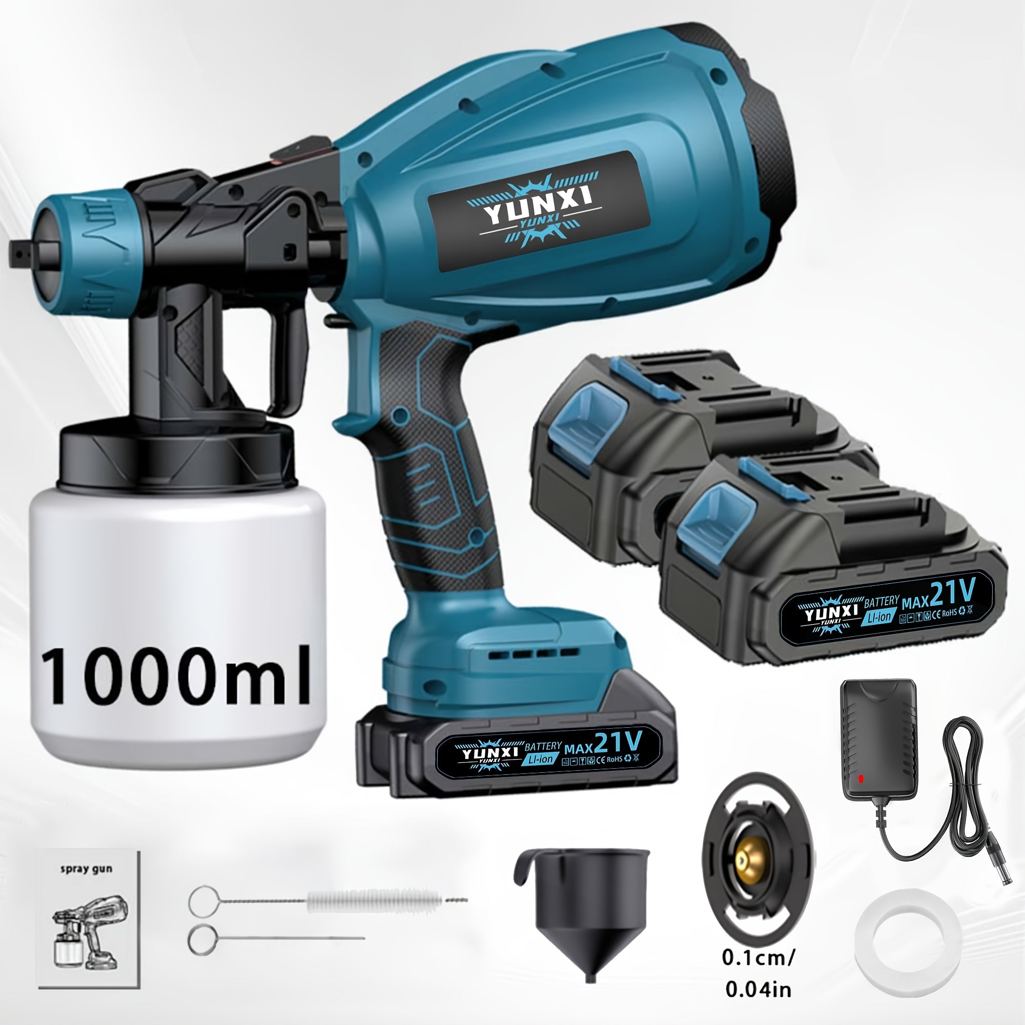 21V Cordless Paint Sprayer Gun 1000ML Container – 4 Nozzle Sizes Multiple Spray Patterns, Ergonomic Handle for Furniture Walls Fences Automotive & DIY Painting Projects, Canada