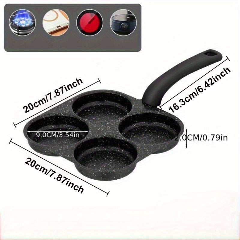 Heavy Duty 4-In-1 Cast Iron Egg Cooker And Non-Stick Frying Pan - Four-Compartment Multi-Functional Cooking Utensil, Dishwasher Safe, Compatible with Electric Stove And Induction Cooker - Space-Saving Design, Suitable for Pancakes And Egg Rolls