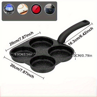 4-in-1 Cast Iron Egg Cooker Non-Stick Frying Pan – 4-Compartment Multi-Function Skillet for Eggs, Pancakes & Egg Rolls, Dishwasher Safe, Induction & Electric Stove Compatible, Space-Saving