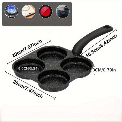 4-in-1 Cast Iron Egg Cooker Non-Stick Frying Pan – 4-Compartment Multi-Function Skillet for Eggs, Pancakes & Egg Rolls, Dishwasher Safe, Induction & Electric Stove Compatible, Space-Saving