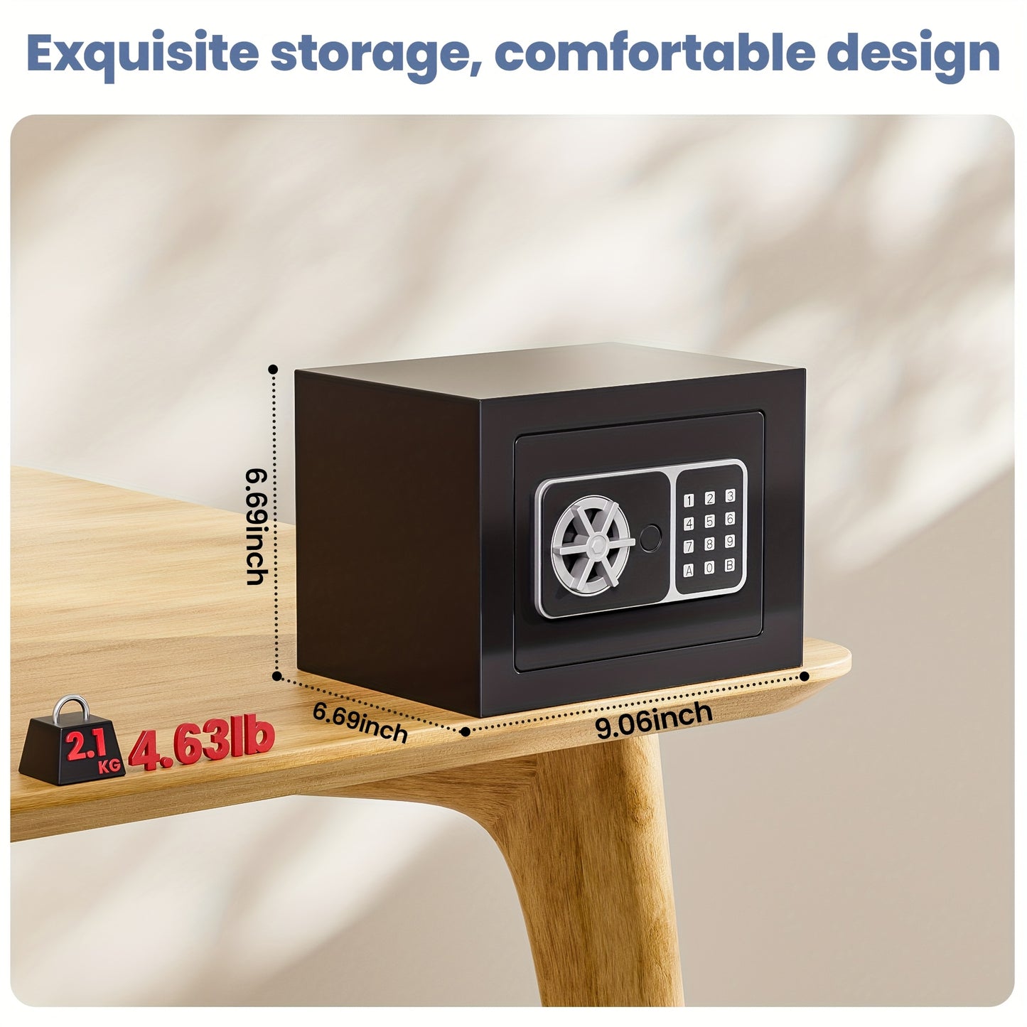 Mini Safe Box 3-in-1 Unlock (Electronic Password, Key & Passcode) – 0.23 Cu.Ft Compact Home Security Safe for Bedroom, Office & Bedside, Stores Cash, Jewellery & Passport