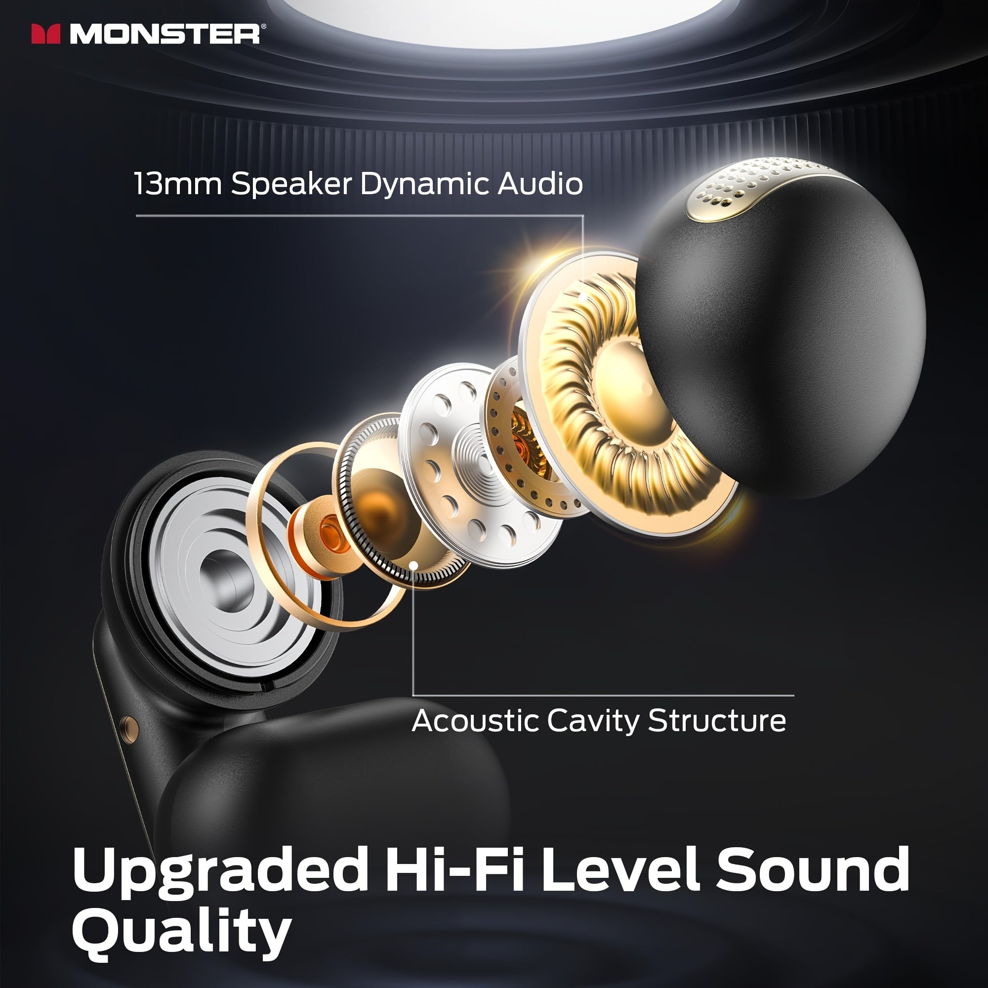 Monster Wireless Open-Ear Headphones with Noise Cancellation, Wireless, Touch Control, -C Charging, Compatible with iPhone/ Smartphones - Gaming, Music,  Calls - Compatible with PS5/PS4/ Switch - Open Back Design for Spatial Sound - Compatible with Smart