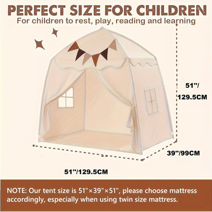 Kids Play Tent with Mat, Star Lights & Tissue Garland – Large 52"x35"x52" Indoor Outdoor Playhouse with Windows for Girls & Boys, Toddler Tent, Washable, Complete Imaginative Play Set