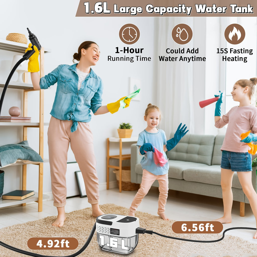 [Upgrade Capacity] Handheld Steam Cleaner, 2500W High Pressure Steam Machine, 54.1oz Water Tank, 3 Levels Adjustable Handle, Portable Cleaning Steamer for Home, Car Detailing, Bed Bugs, Furniture, Grout