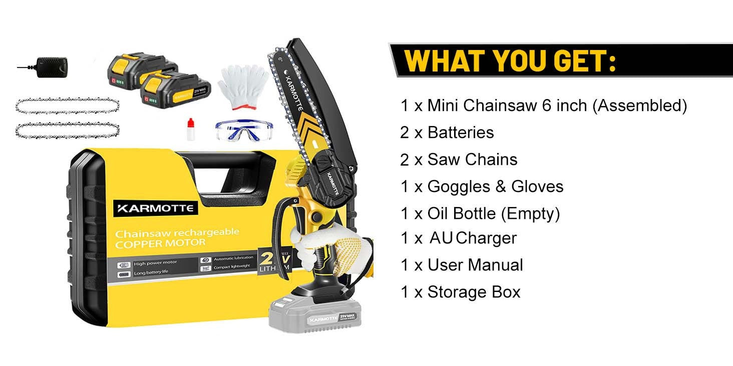 Mini Chainsaw 6-Inch And 8-Inch Brushless with Optional 1/2-Pack 2000Mah Batteries And 1/2 Chains, Auto Oiler System, Toolless Adjustment Lightweight Portable Design for Tree Trimming, Wood Cutting, Camping Garden And Household Use