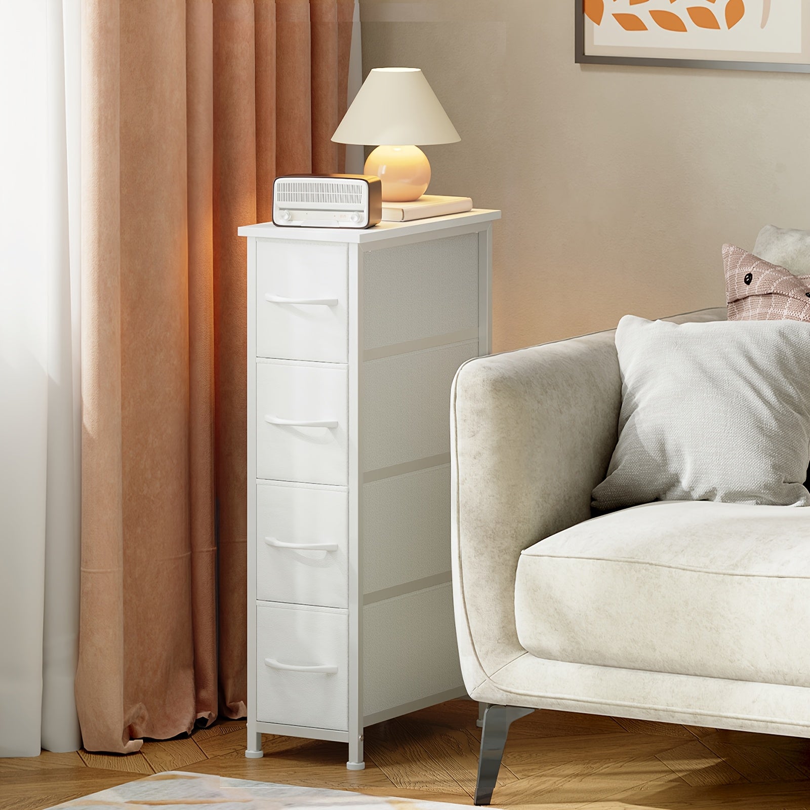 EUNOS Narrow Dresser with 4 Drawers, Slim Storage Chest Of Drawers with Removable Fabric Drawers for Closet Small Spaces Bathroom Bedroom Laundry, Mounted Closet Systems