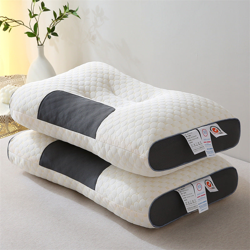 Ergonomic Cervical Pillow for Neck Pain Relief, 1000G Filling Vertebra Protection Sleep Massage Pillow, Breathable Knitted Bedding Pillow for Bedroom Living Room, White Grey, 1-Pack 2-Pack