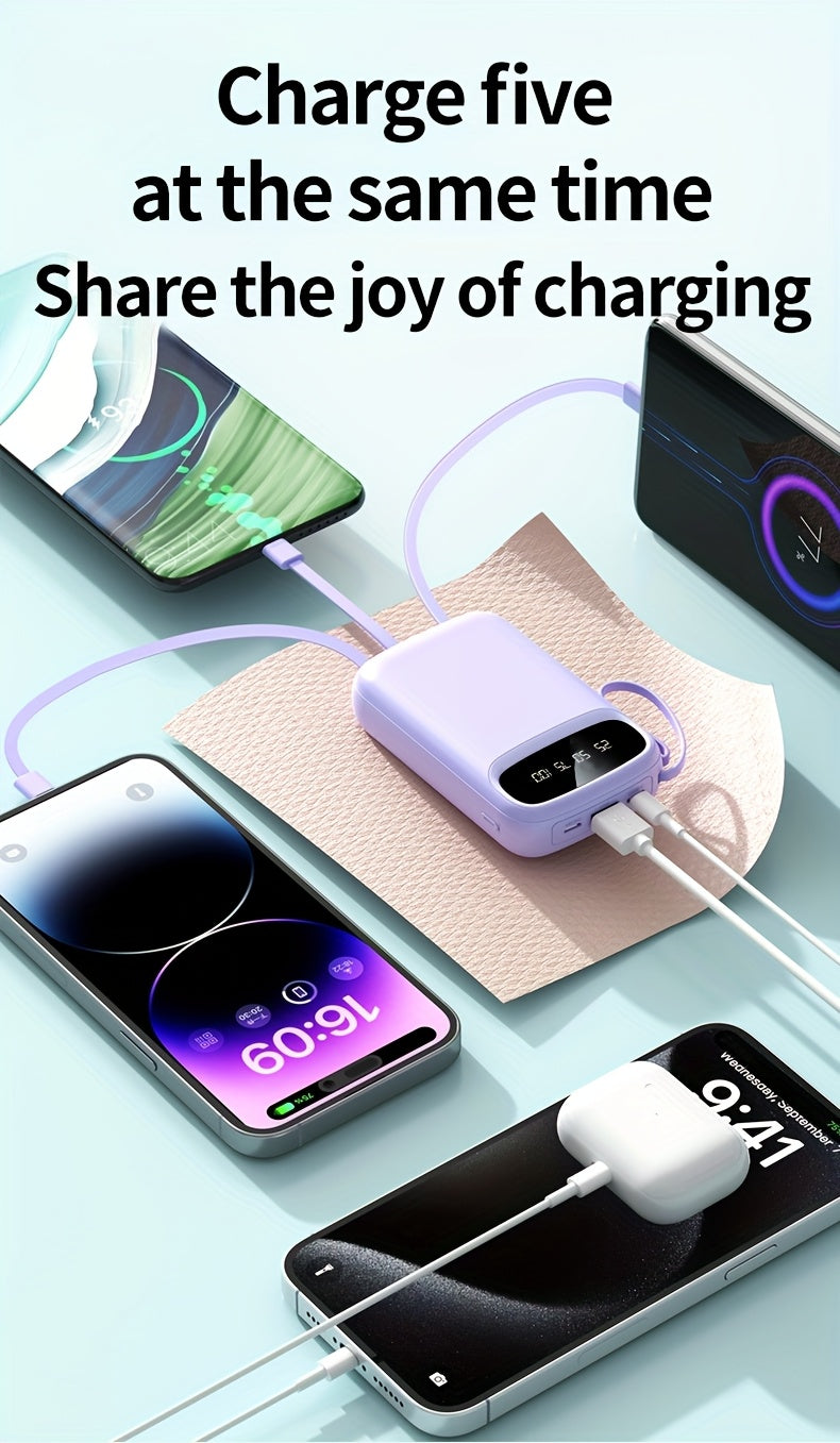 50000Mah Portable Large Capacity Mobile Power Bank, Comes with Four Data Cables/Lanyard/Led Power Display, Suitable for Fast Charging of Mobile Phones Such As Iphone/Android And Digital Electronic Products, Outdoor Portable Emergency Power Bank