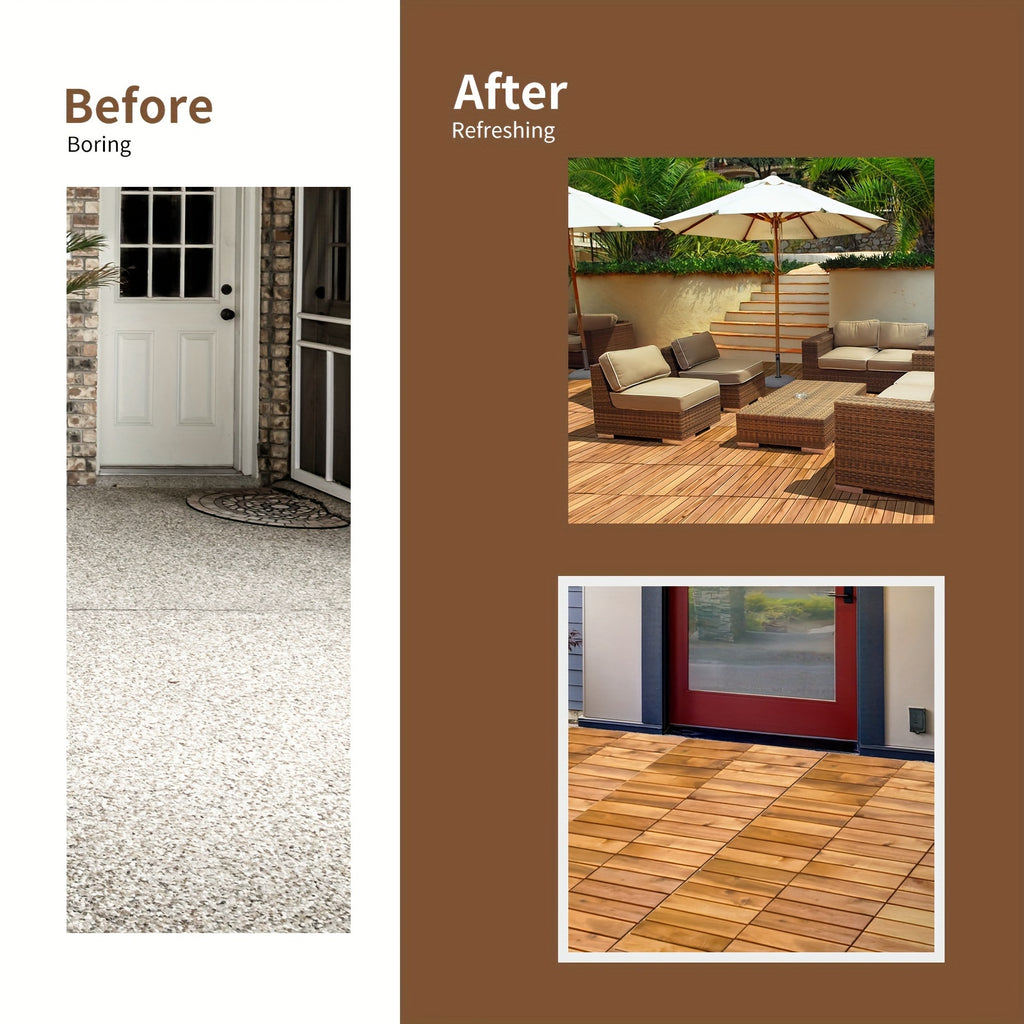 Costway 27PCS Patio Interlocking Tiles Acacia Slat Wood Garden Outdoor &Indoor