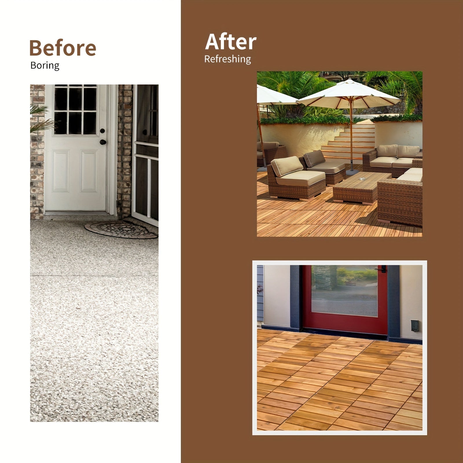 Costway 27PCS Patio Interlocking Tiles Acacia Slat Wood Garden Outdoor &Indoor