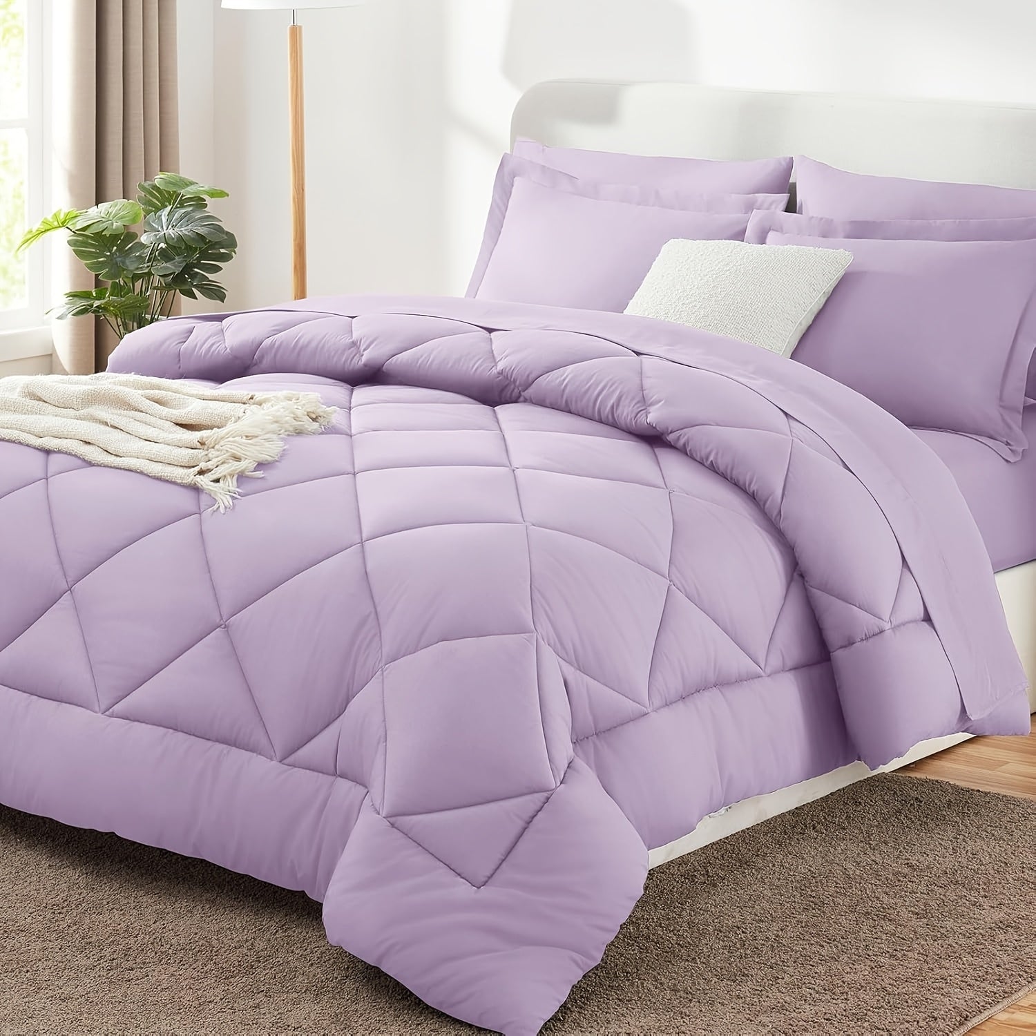 7pcs Quilting Comforter Collection - Soft Brushed Material - Box Stitch Pattern - Luxuriously Soft Bedding Ensemble Including Comforter - Complete Bedding with Comforter, Flat Sheet, Fitted Sheet, Pillowcases