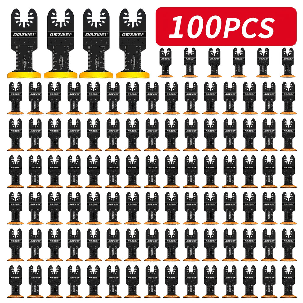 100pcs Oscillating Saw Blades, Titanium & HCS Oscillating Tool Blades For Metal/Wood/Plastic Cutting, Curved Edge Multi Tool Blades