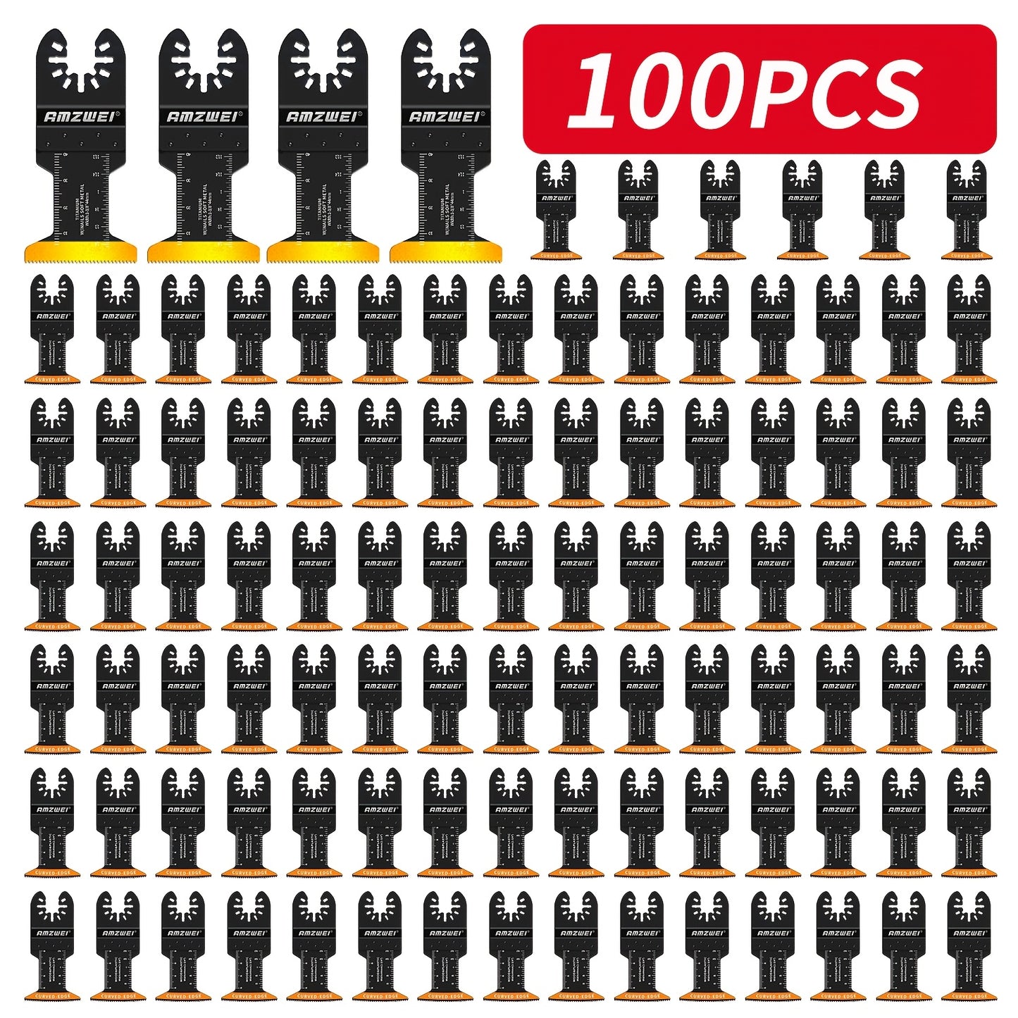 100-Piece Oscillating Saw Blades Set, Titanium & HCS Multi Tool Blades for Metal, Wood & Plastic Cutting, Curved Edge Universal Oscillating Tool Blade Kit