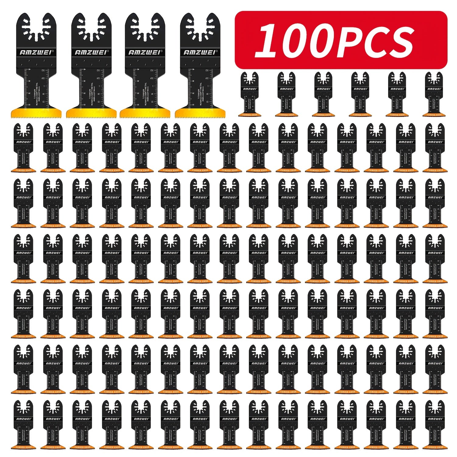 100pcs Oscillating Saw Blades, Titanium & HCS Oscillating Tool Blades For Metal/Wood/Plastic Cutting, Curved Edge Multi Tool Blades