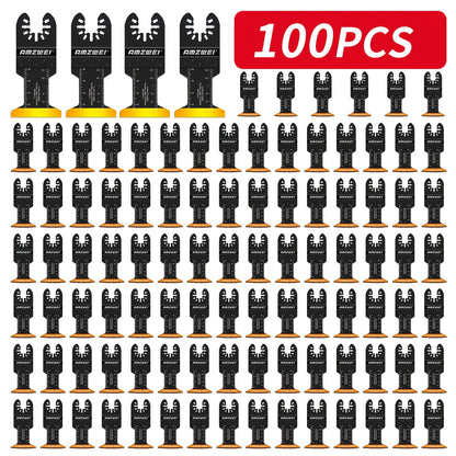 100-Piece Oscillating Saw Blades Set, Titanium & HCS Multi Tool Blades for Metal, Wood & Plastic Cutting, Curved Edge Universal Oscillating Tool Blade Kit