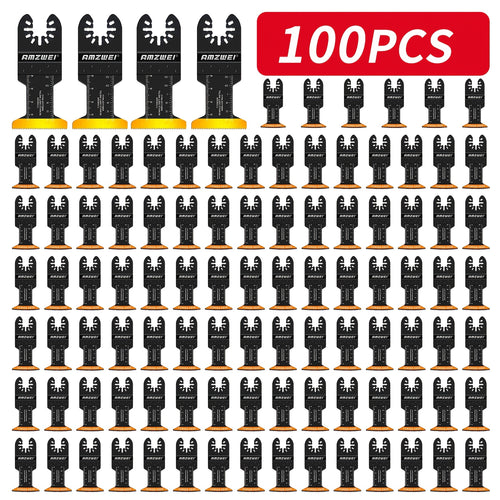 100-Piece Oscillating Saw Blades Set, Titanium & HCS Multi Tool Blades for Metal, Wood & Plastic Cutting, Curved Edge Universal Oscillating Tool Blade Kit