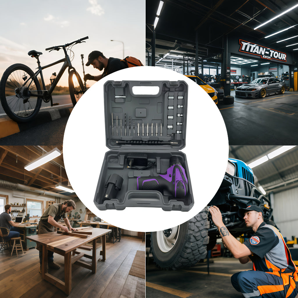 Industrial Drill Set: Purple (1B1C) OR Yellow (2B1C) | 12V Brushless Motor | 18+1 Precision Torque | 3/8" Metal Chuck | Line Maintenance/Steel Work | Long Runtime + Quick Swap