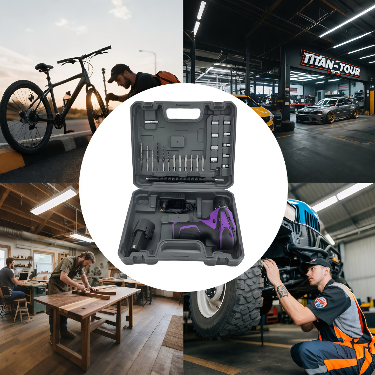 12V Brushless Cordless Drill Set 18+1 Torque Settings, 3/8" Metal Chuck Industrial Power Drill, Long Runtime Quick Swap Battery, Line Maintenance Steel Work (Purple 1B1C / Yellow 2B1C)