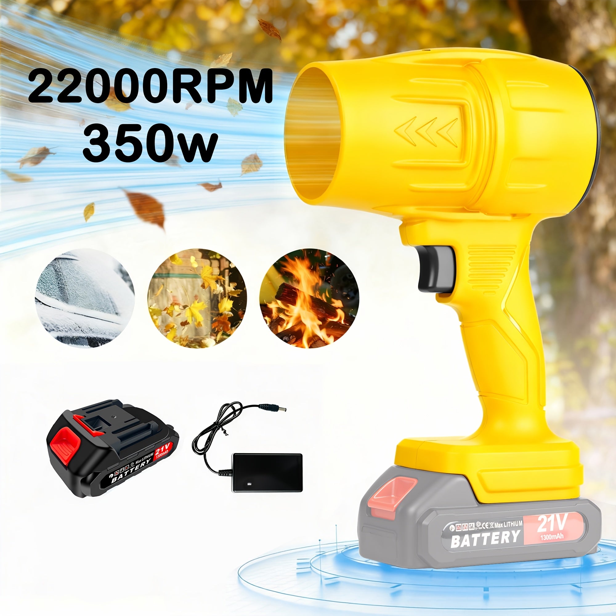21V Electric Cordless Leaf Blower, Handheld High-Power Air Blower, Equipped with Lithium Battery, Lightweight And Portable, Powerful, Suitable for Patios, Outdoors, Gardens, Indoors, And Cars