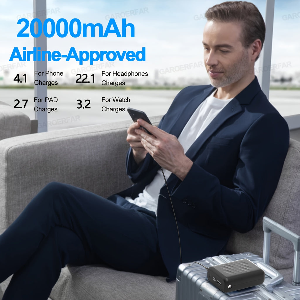 20000mAh Battery Pack for Heated Vest 5V 7.4V DC USB Type-C LED Display 22.5W Fast Charging Power Bank for Heated Jacket Pants Smartphones Tablets - Canada