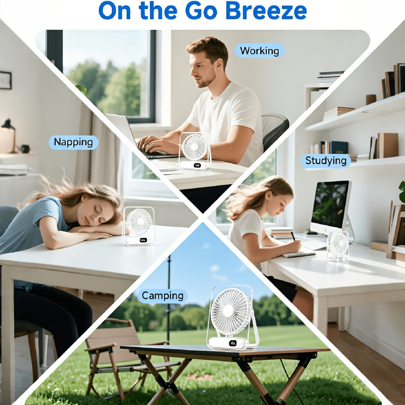 Rechargeable Circulating Cooling Fan, 5-Speed Cooling System - 3000Mah Battery, Wide-Angle Air Supply, Digital Display, Suitable for Home, Office, Camping, Portable Multifunctional Wall-Mounted And Desktop Air Conditioning Fan