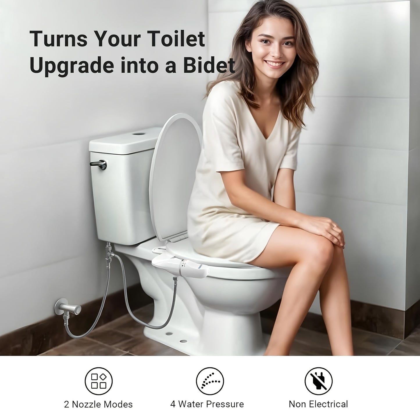 Ultra-Slim Dual Nozzle Bidet Attachment Non-Electric – 0.2" Thin Self-Cleaning Bidet Toilet Seat Attachment, Adjustable Water Pressure, Brass Fittings, Easy Install, White & Rose Gold