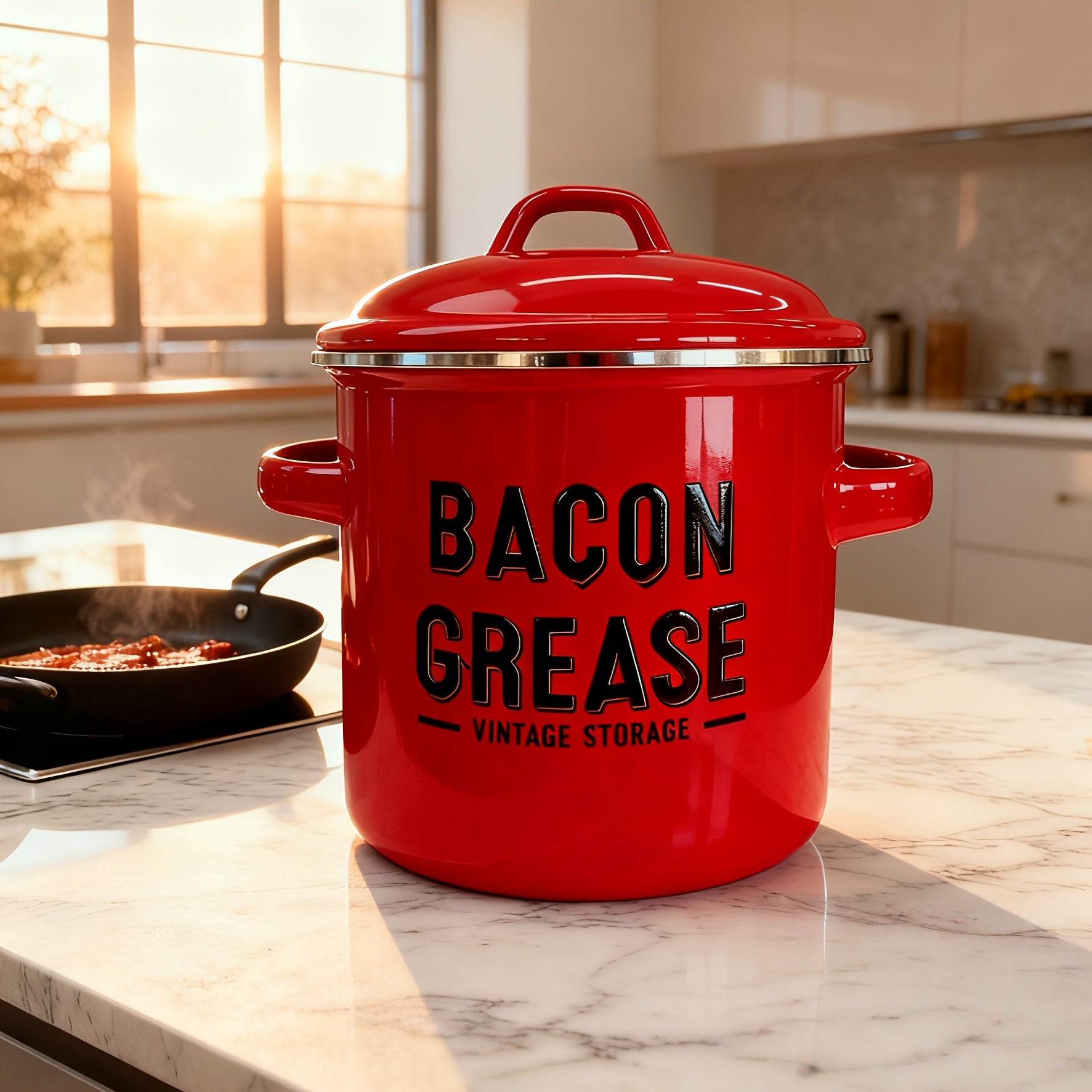 Grease Container with Strainer 46oz Cooking Oil Storage Jar with Lid, Scraper & Filter Mesh – Farmhouse Kitchen Bacon Fat Keeper, Large Grease Pot for Home Cooking, Gift for Moms & Food Lovers Canada