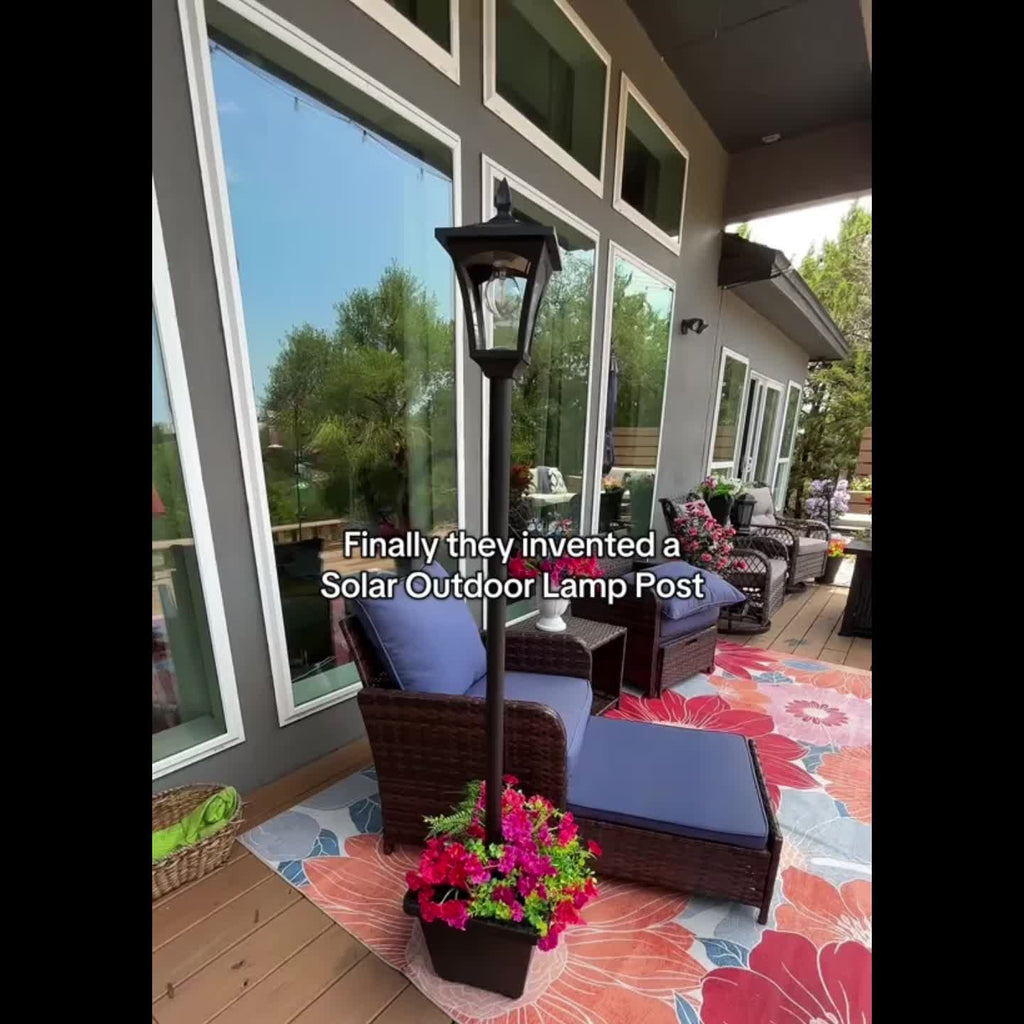 63" Solar Lamp Post Outdoors With Built-In Planter Box | Waterproof Garden Lamp For Backyard Landscape, Driveway, Pathway Ambience, Auto Dusk To Dawn, Hoodink Brand