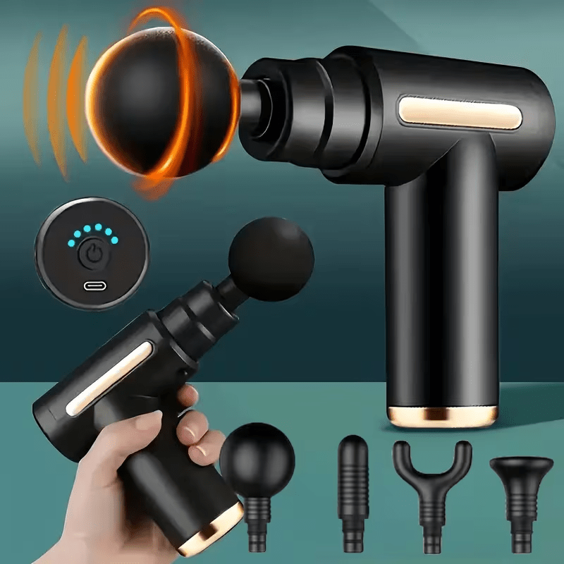 1pc Powerful Cordless Massage Gun with LED Display - Deep Tissue Muscle Relaxer, 4 Interchangeable Heads, 1200mAh Lithium Battery, Speed/Mode Settings, -C Fast, Durable & Portable for Home, Gym, Travel - Ideal for Back, Neck, Leg, Arm - Ideal Gift