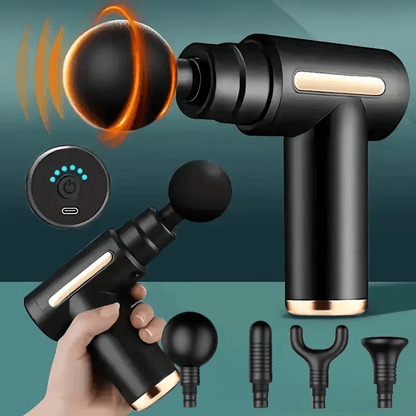 Percussion Massage Gun with LED Display – Deep Tissue Muscle Relaxer, 4 Interchangeable Heads, 1200mAh USB-C Rechargeable, Portable for Back Neck Leg Arm, Black Red