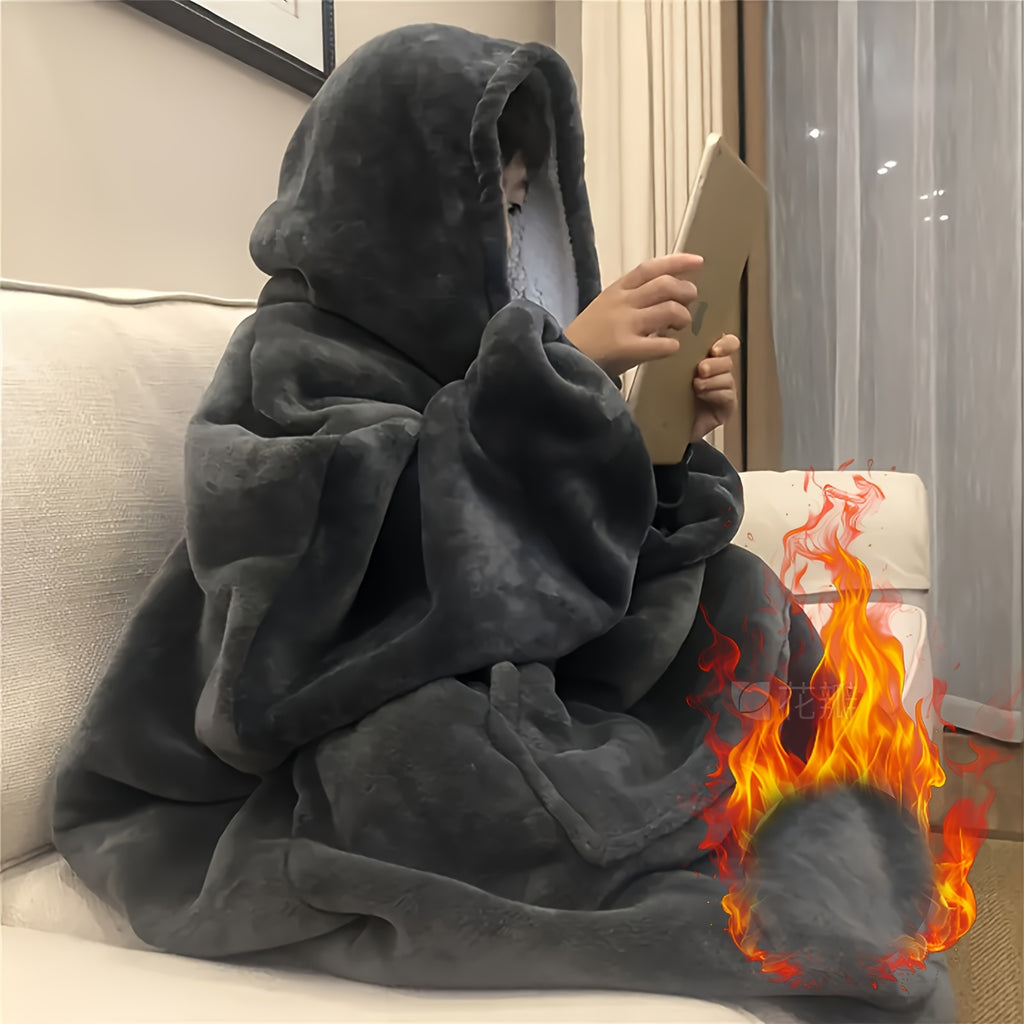Comfortable Large Hoodie Blanket, Extremely Soft Fleece, Reversible Wearable Sweatshirt with Kangaroo Pocket, Washable in Machine, Ideal Christmas Gift, Casual Blanket for TV, Great for Autumn/Winter