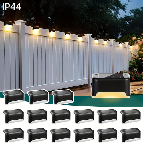 Solar Step Lights Embedded 16-Pack Flush-Mount Deck & Stair Lights with Warm White or Cool White LED – Waterproof Landscape Guide Lights for Outdoor Stairs, Balcony, Courtyard, Villa & Garden Pathway