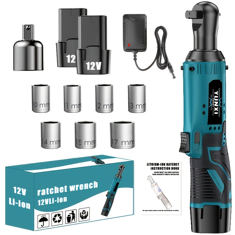 Cordless Electric Ratchet Wrench Kit with Lithium Battery – Right Angle Power Wrench, Nut Removal Tool for Car Repair & Home Use – AVN Rechargeable Electric Wrench with Accessories