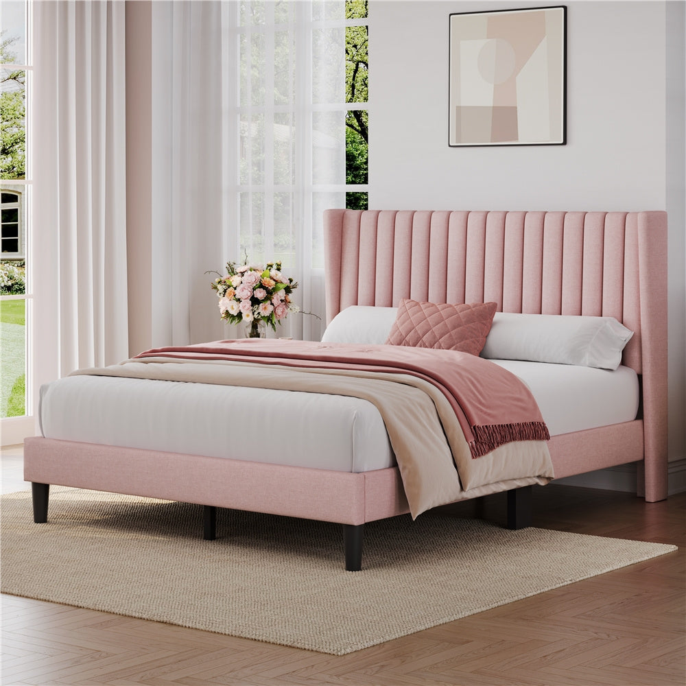 Upholstered Platform Bed Frame with Channel Tufted Headboard and Wing Side - Fabric Bed No Box Spring Needed, Wood Slat Support, 800 lb Capacity, King Queen Full, Ivory Dark Gray Black Canada