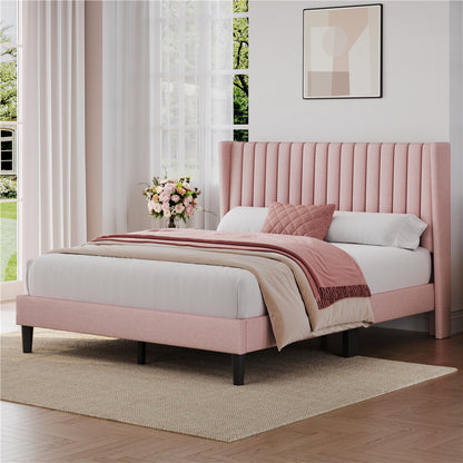 Upholstered Platform Bed Frame with Channel Tufted Headboard and Wing Side - Fabric Bed No Box Spring Needed, Wood Slat Support, 800 lb Capacity, King Queen Full, Ivory Dark Gray Black Canada