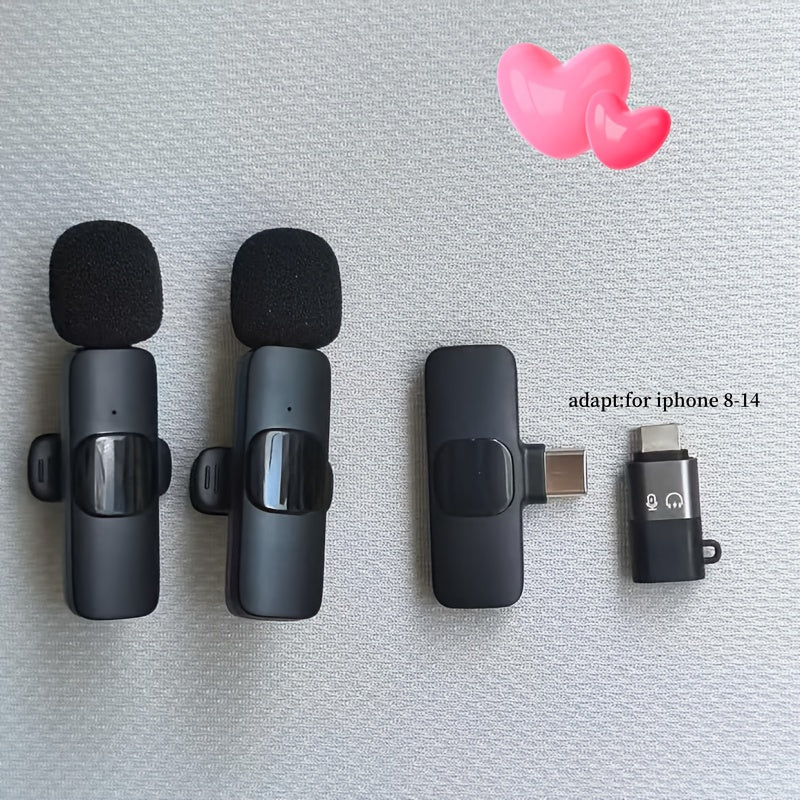 Wireless Lavalier Microphone for iPhone & Android – Dual Clip-On Mic System with Type-C & Lightning Adapters for Vlogging, Live Streaming, Interviews, Video Recording, Online Teaching (Black)