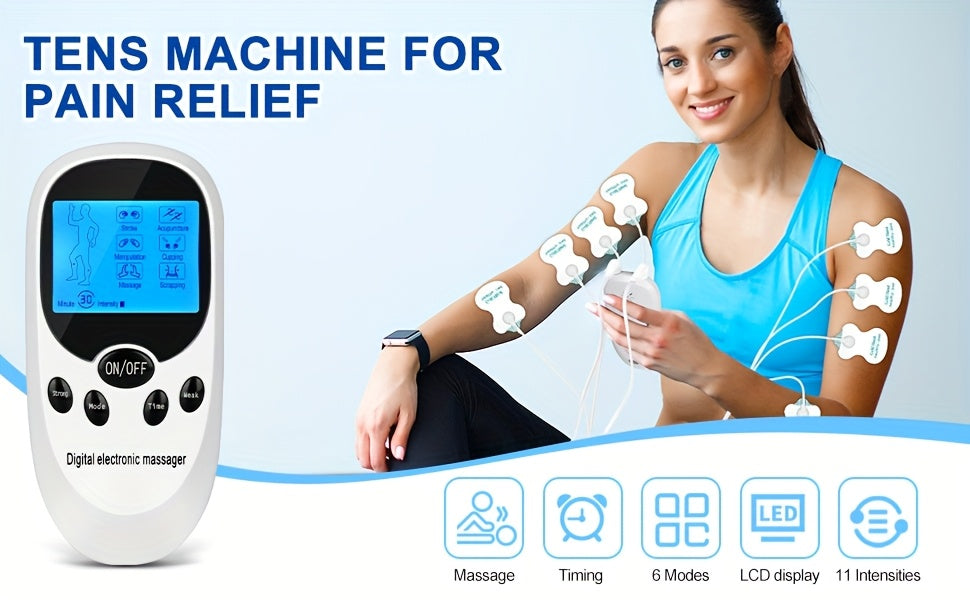CESLIFF TENS & EMS Dual Channel Muscle Relief Relax – Electric Massager - Portable USB-Powered Pain Relief Device with 8 Electrodes, Digital Display, Adjustable Intensity, for Shoulders, Back, Knees & Injury Recovery, User-Friendly – Ideal Gift for Family