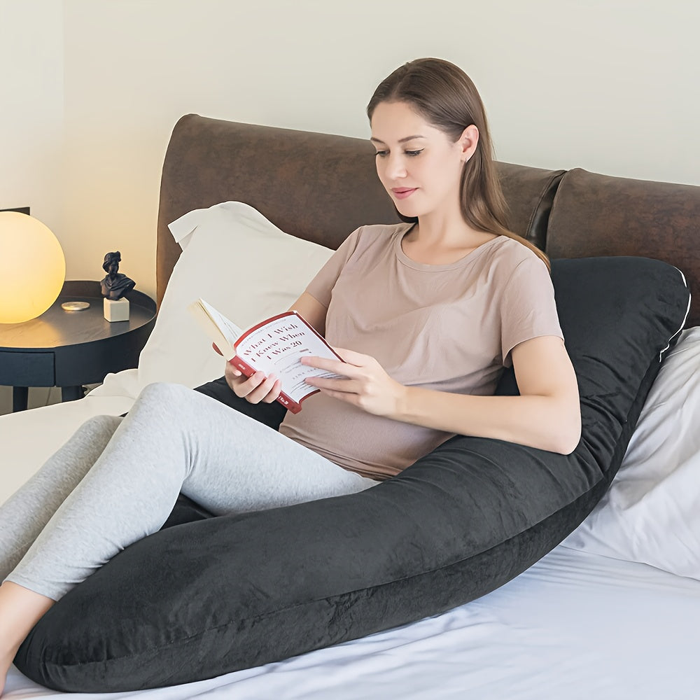 U-Shaped Pregnancy Pillow 47 Inch with Velvet Removable Cover – Full Body Maternity Pillow for Sleeping, Back & Belly Support for Pregnant Women & Adults