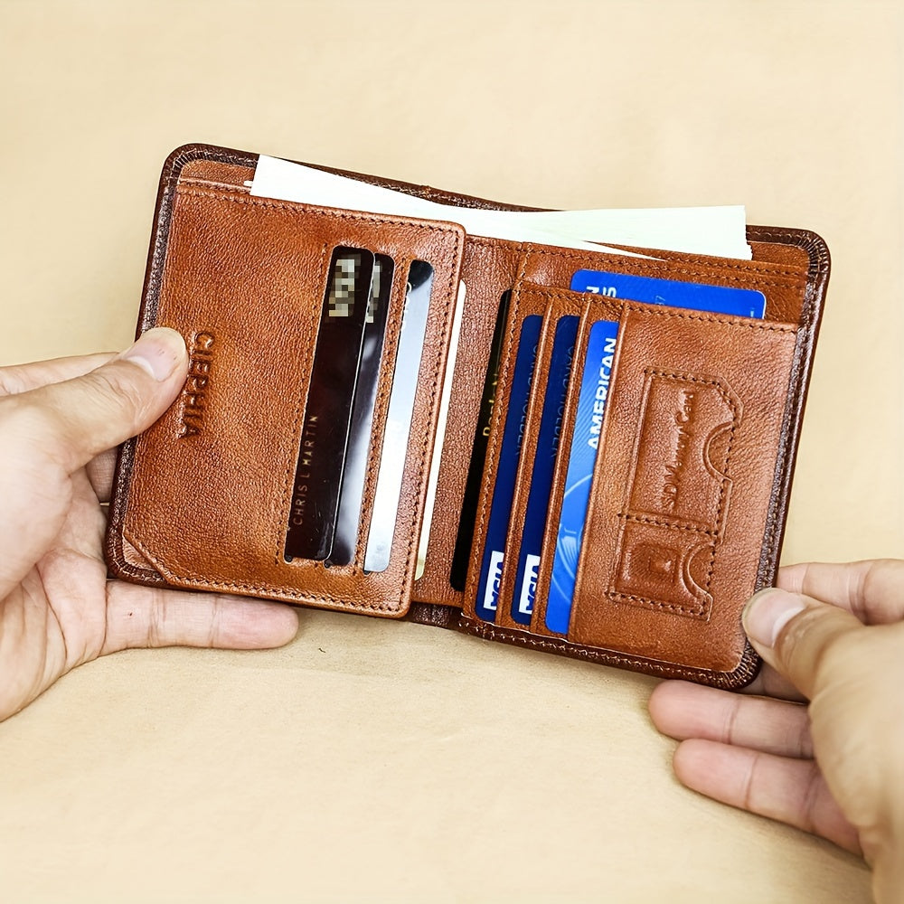 RFID Blocking Genuine Leather Wallet for Men – Trifold & Bifold Cowhide Vintage Wallet with 9 Card Slots, 2 ID Windows & Money Clip | Anti-Theft Gift for Him | ShopVora CA