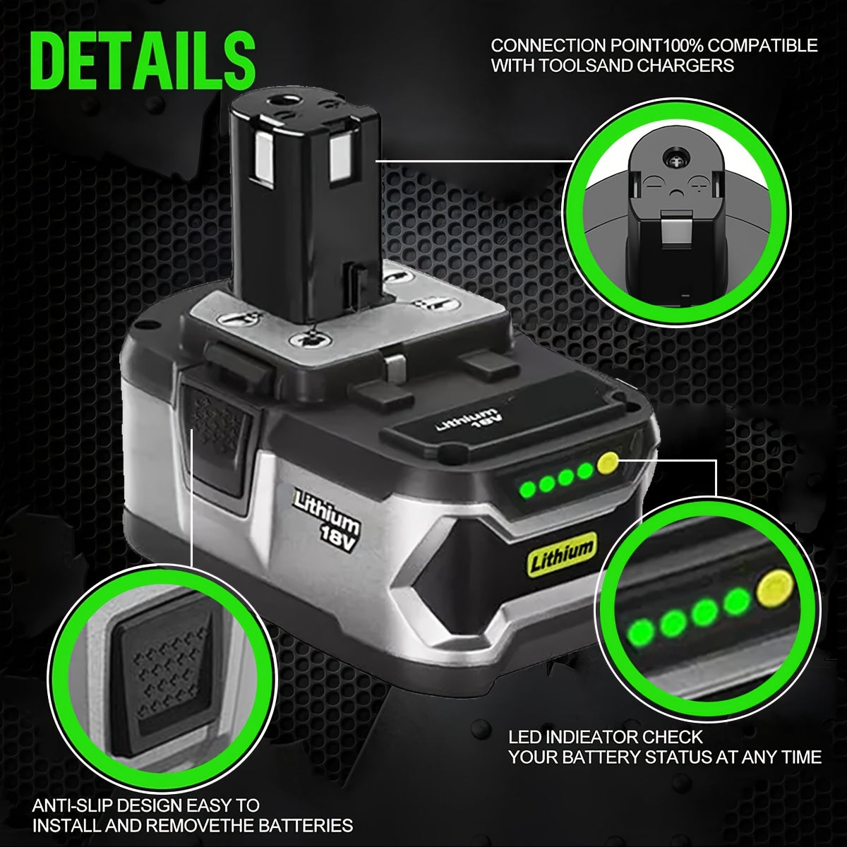 8Ah 18V Lithium Ion Battery Compatible with Ryobi 18V ONE+, Replacement for P108 P102 P103 P104 P105 P107 P109 P122, Rechargeable Cordless Tool Battery with Charge Indicator & Overload Protection