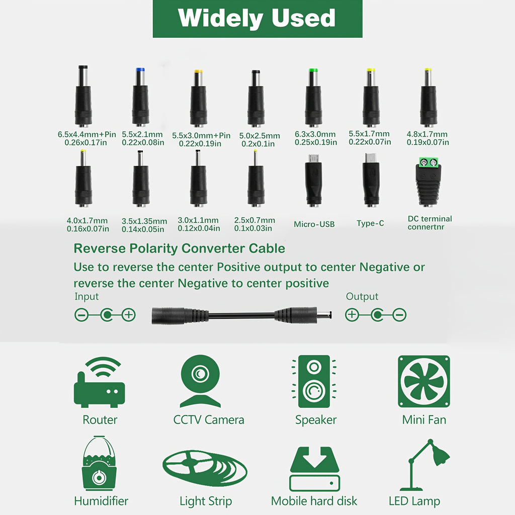 48W Power Adapter Universal AC to DC Adapter 4V - 24V 2A 48W Switching Power Supply 4V 5V 6V 9V 12V 15V 18V 19V 20V 24V 1A 1.5A 2 Amps Adjustable AC/DC Converter Transformer with 14 Tips & Polarity Converter