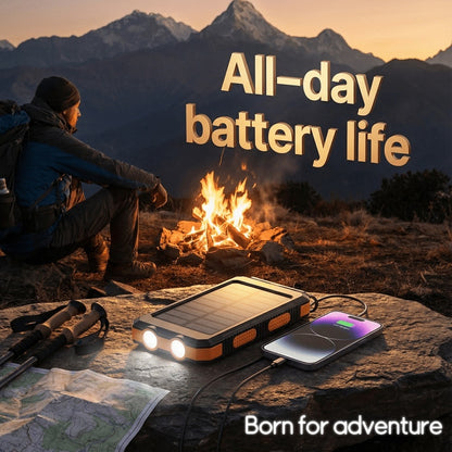 20000mAh Solar Power Bank Portable Solar Charger with Dual USB Ports, Built-in LED Flashlight & Compass – Waterproof Emergency Battery for Camping, Hiking & Outdoor Adventures
