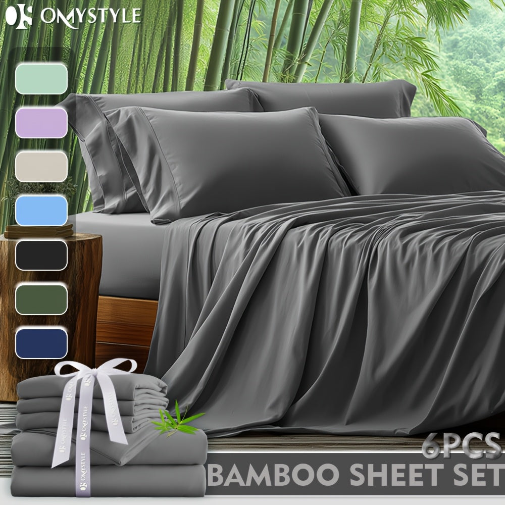 Deep Pocket Bamboo Sheets Set - 4pcs/6pcs Sheets Set, Breathable And Smooth - Cooling Kids Bedding, Fit for Hot Sleepers And Sweats, Pillowcases, Flat Sheet And Fitted Sheet - A Perfect Gift