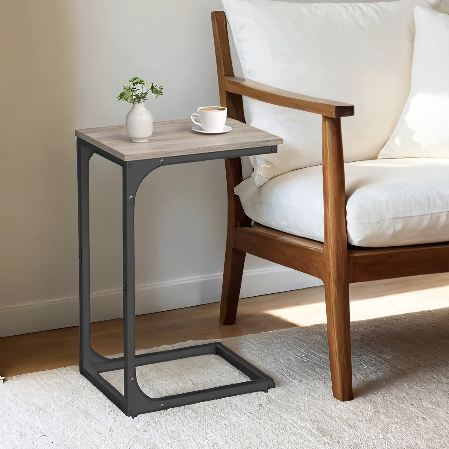 VASAGLE C-Shaped End Table with Steel Frame 11.8"x15.7"x24.4" – Slim Sofa Side Table for Living Room, Bedroom & Couch, Rustic Brown & Black, Small Bedside Snack Table Easy Assembly
