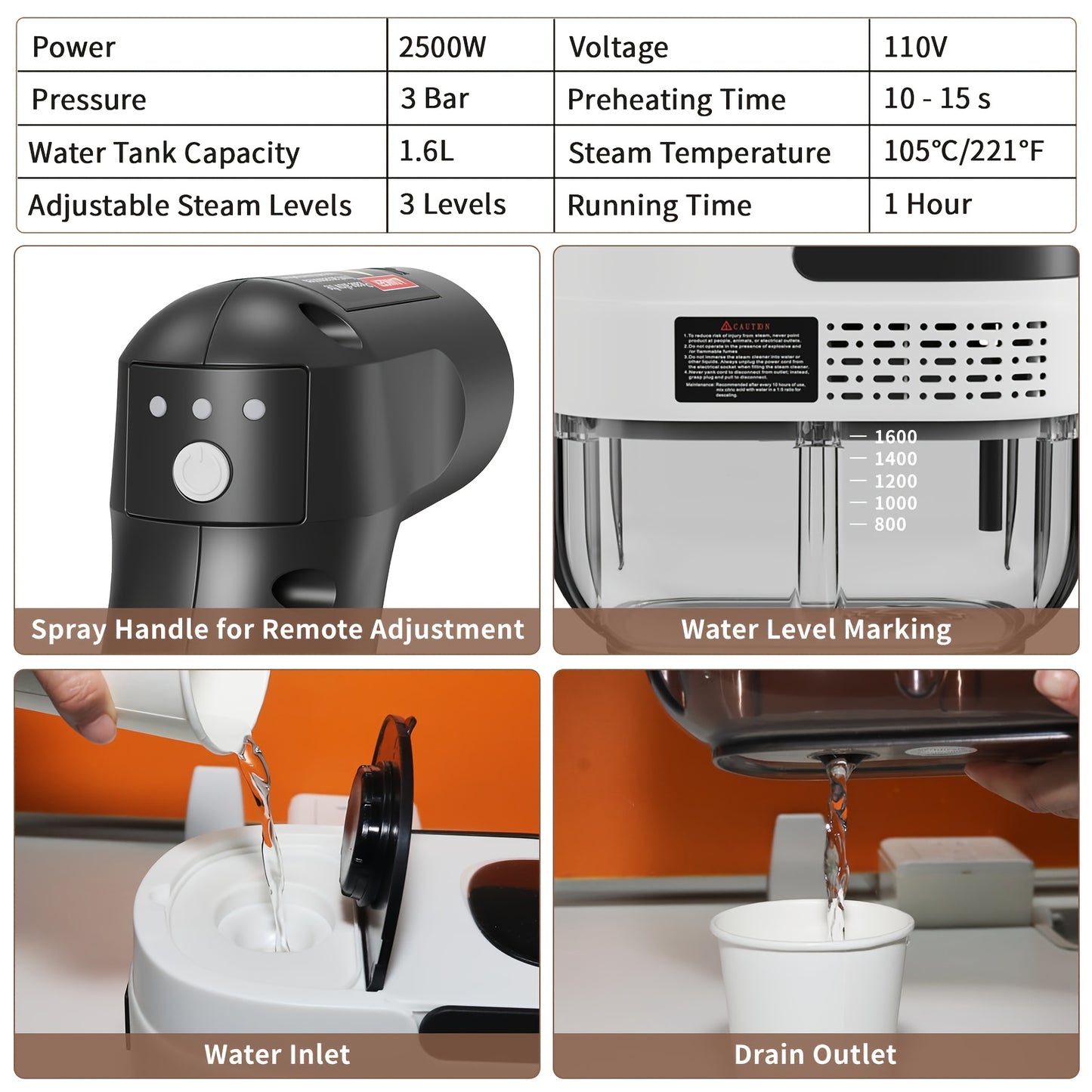 2500W Handheld Steam Cleaner with 54.1oz Large Water Tank – High Pressure Portable Steamer, 3-Level Adjustable Handle for Home, Car Detailing, Bed Bugs, Furniture & Grout | ShopVora CA