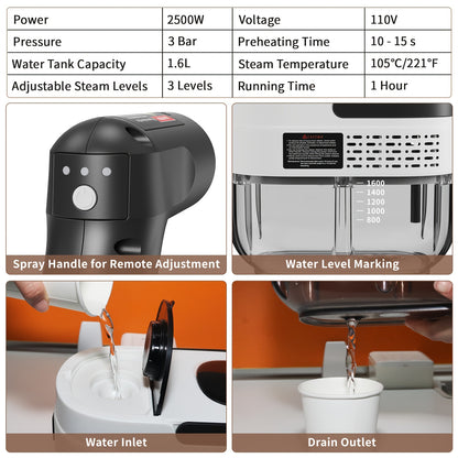 2500W Handheld Steam Cleaner with 54.1oz Large Water Tank – High Pressure Portable Steamer, 3-Level Adjustable Handle for Home, Car Detailing, Bed Bugs, Furniture & Grout | ShopVora CA