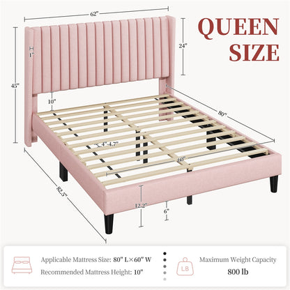 Upholstered Platform Bed Frame with Channel Tufted Headboard and Wing Side - Fabric Bed No Box Spring Needed, Wood Slat Support, 800 lb Capacity, King Queen Full, Ivory Dark Gray Black Canada