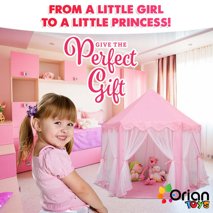 Princess Castle Play Tent with Star LED Lights – Large Pink Indoor & Outdoor Kids Playhouse, Easy-Setup Fairy Castle, Birthday & Christmas Gift for Girls